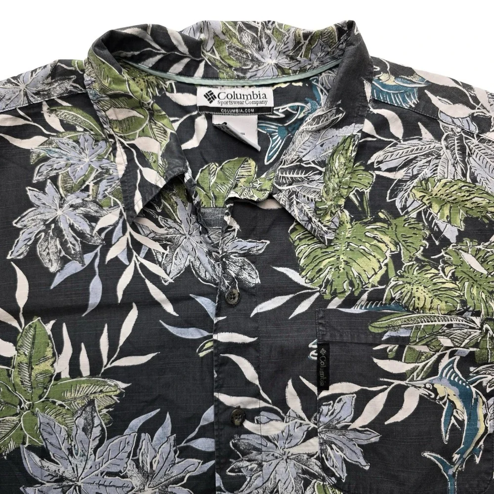 Columbia Tropical Hawaiian Shirt Floral‎ Cotton Black XL Men